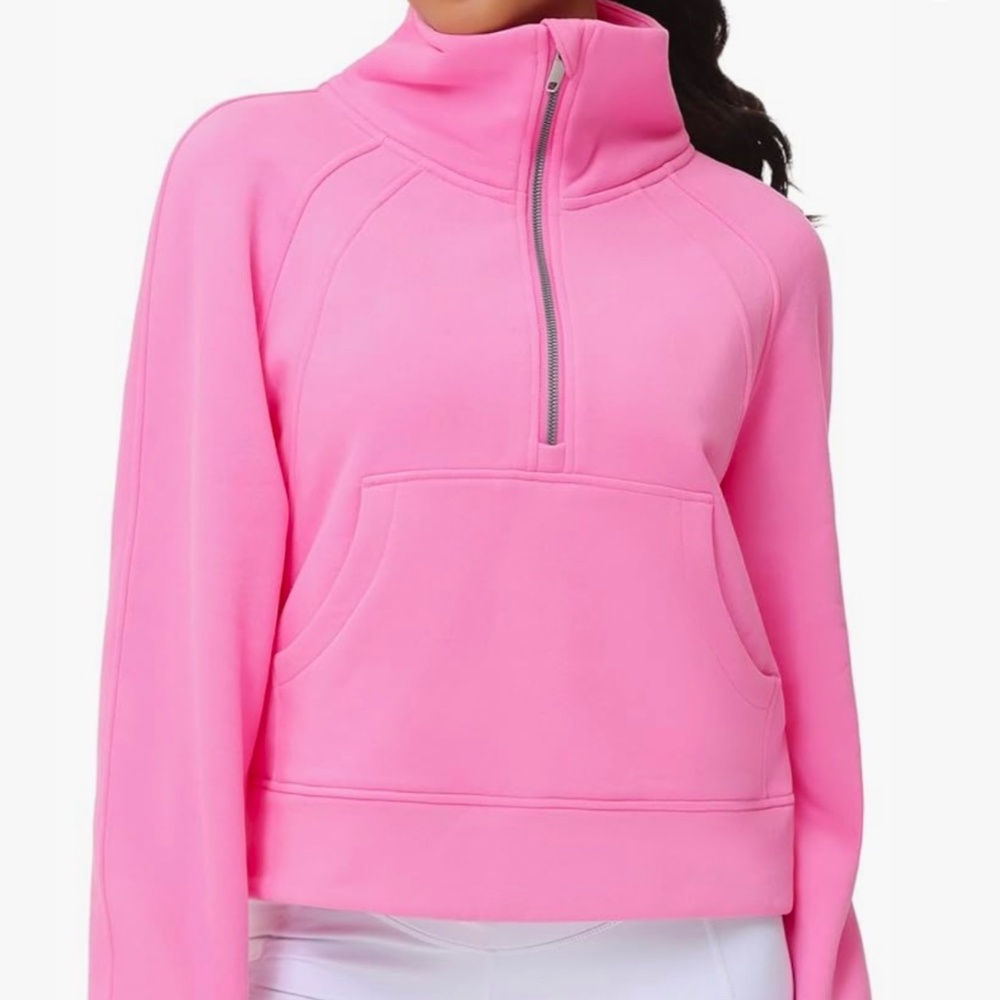Half Zip Pullover Fleece Stand Collar Sweatshirt, pink,  M